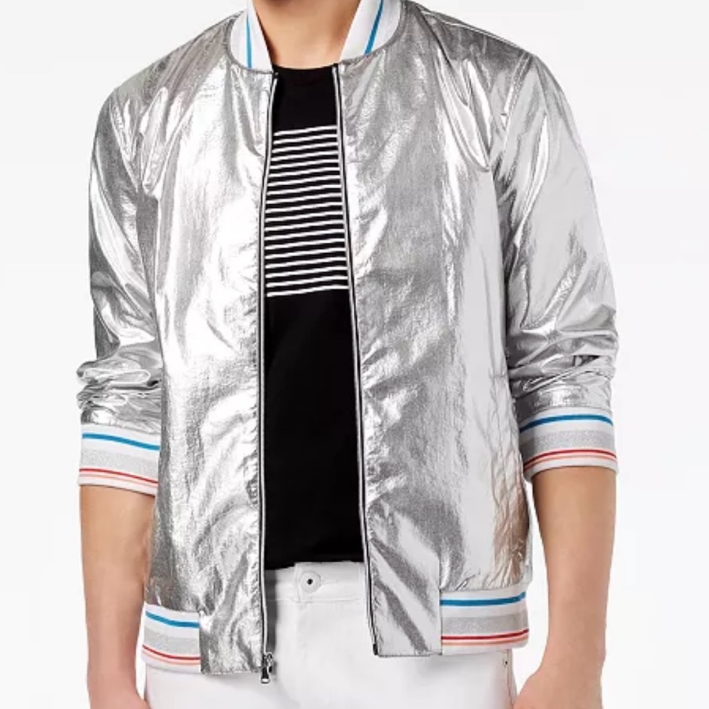 INC International Concepts Metallic Silver Bomber Jacket